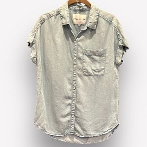🇪🇸🐠LOLA RIVER Stella Ice Wash Shirt XS Button Down Denim Chambray 100% tencel